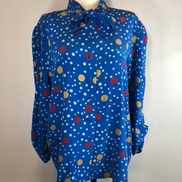 Vintage Nina Ricci Paris Silk Polka Dot Bow Blouse